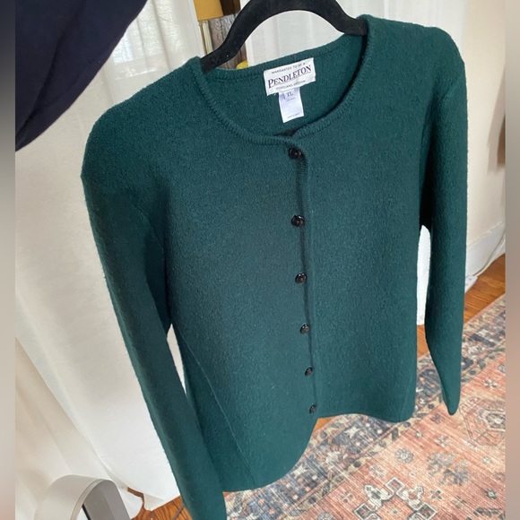 Pendleton Vintage 100% Wool Dark Green Classic Cardigan - Picture 1 of 5